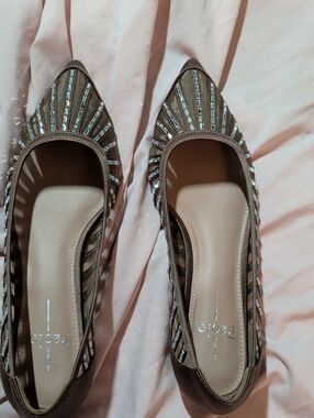 Paolo Chocolate Brown Rhinestone-Trim Pointed Flats
